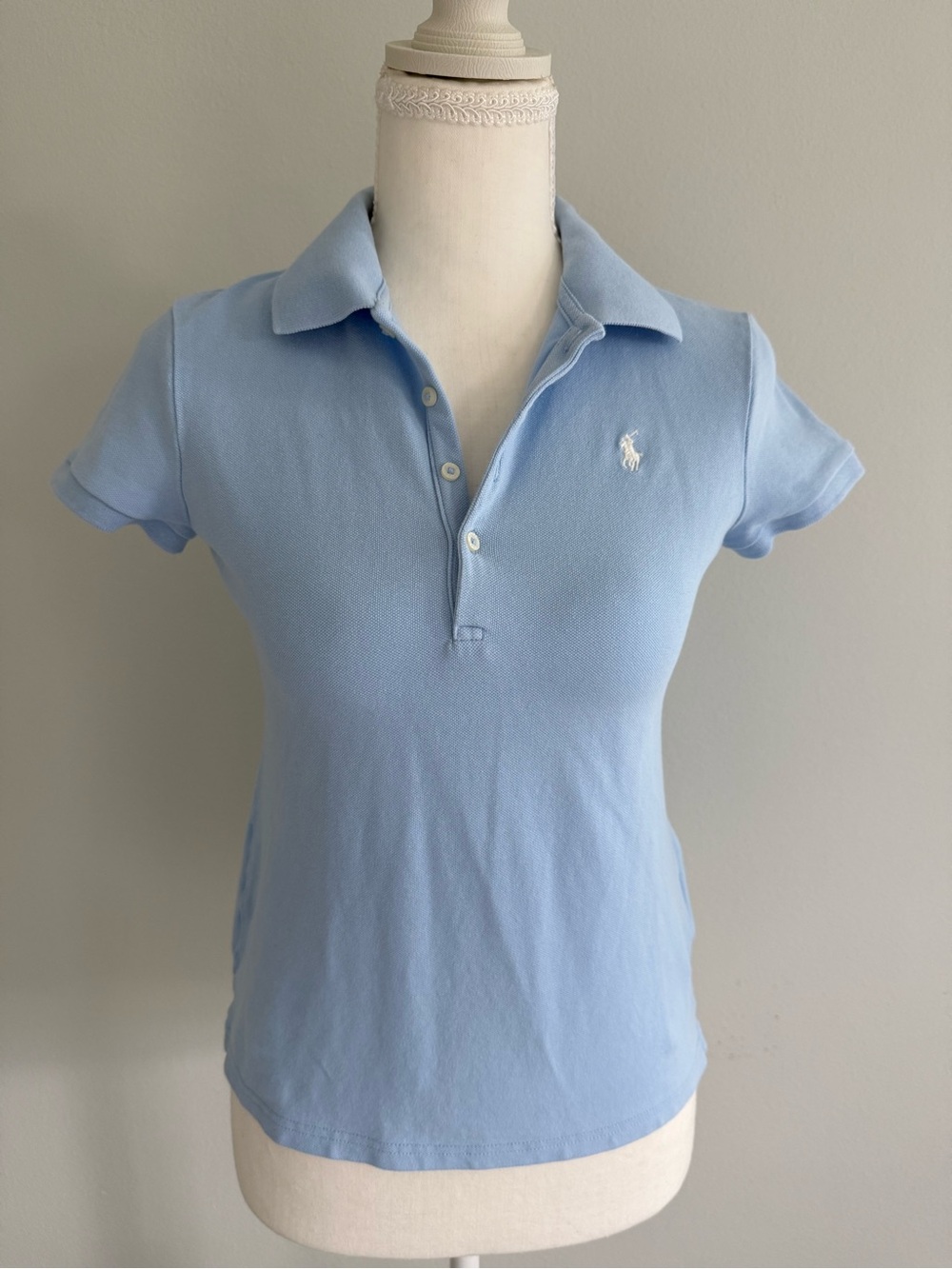 Ralph Lauren Girls Stretch Cotton Mesh Polo Shirt, Elite Blue,White Pony, L